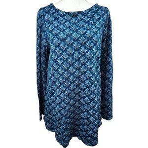 J Jill Ponte Blue Ponte Knit Tunic Top Size S Floral Leaf Boat Neck
